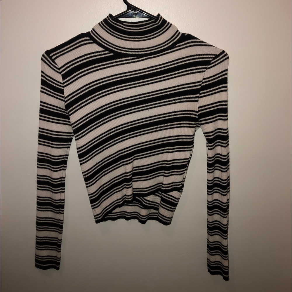 strip long sleeve turtleneck-ish crop top.